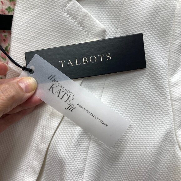 Talbots Kate Fit White Pique Blazer, Sz 10 Petite, Curvy Fit, Pockets Lined NEW - Picture 4 of 10